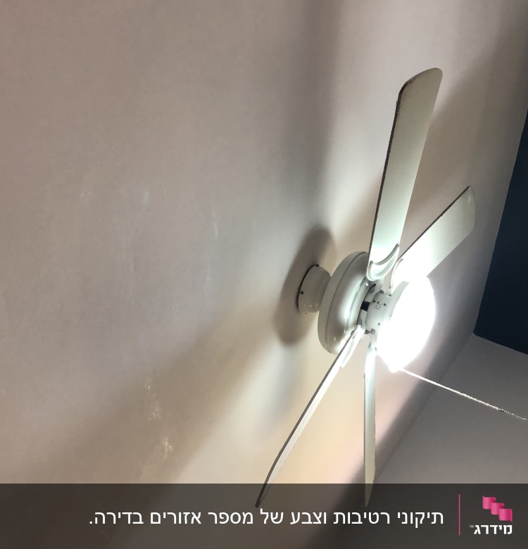 מאוורר תקרה לבן עם תאורה דולקת